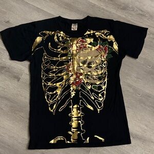 Ed Hardy Black and Gold Skeleton Tee